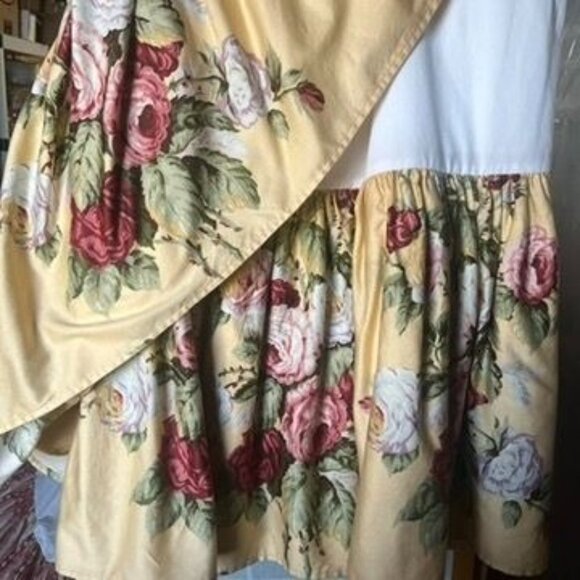 Vintage Ralph Lauren Kathleen Queen Dust Ruffle Yellow Roses Cotton Cottage Core - Picture 2 of 3